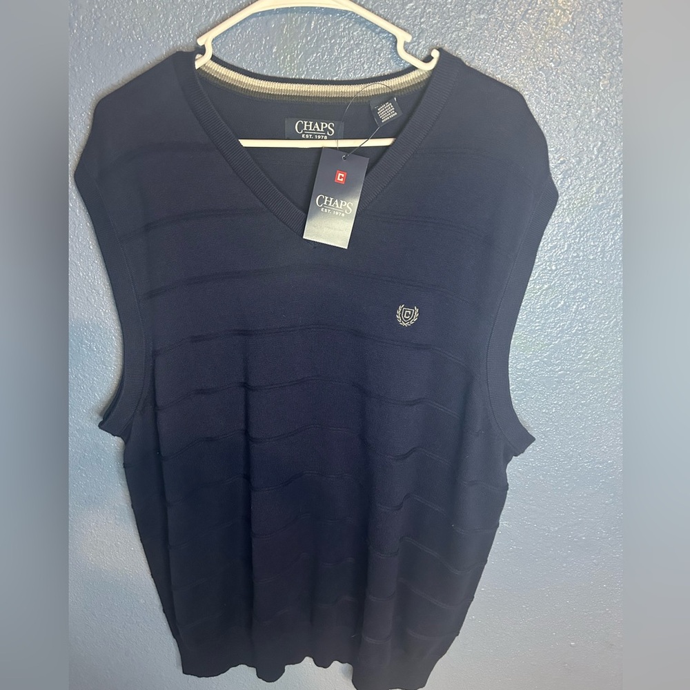 CHAPS NEW MENS SZ XL Blue  PULLOVER 100% COTTN SWEATER CREW VNECK SLEEVELESS NWT